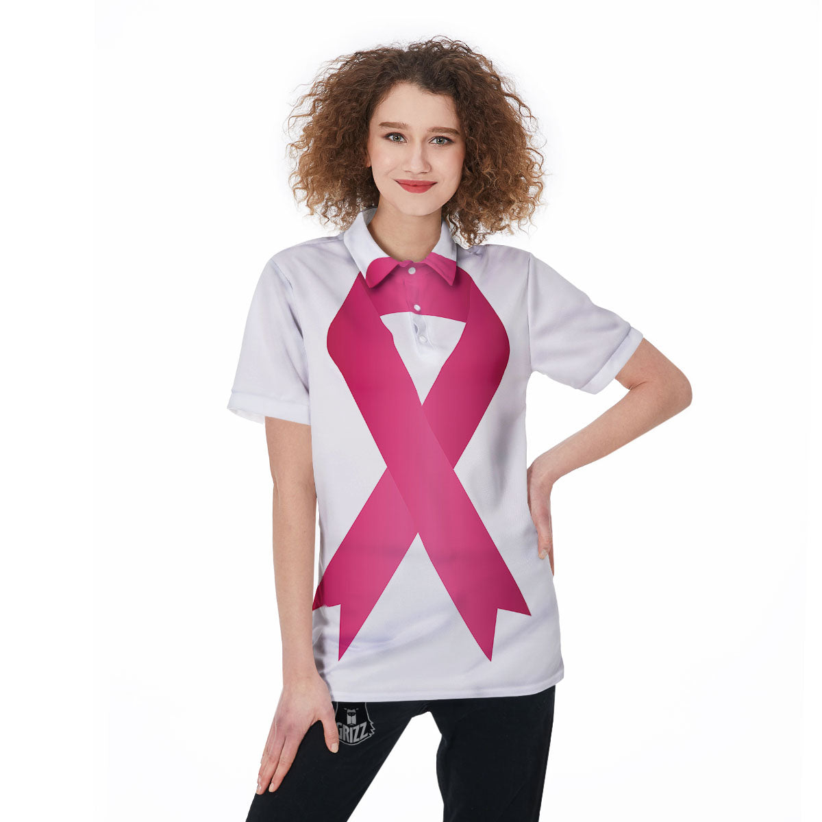 Breast Cancer White And Pink Print Women's Golf Shirts-grizzshop