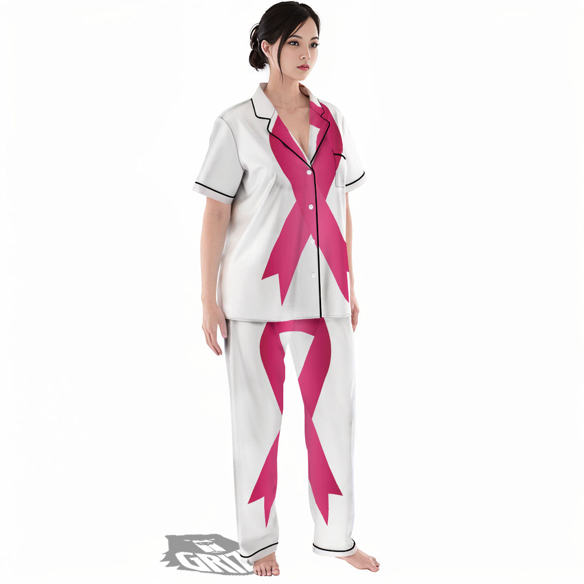Breast Cancer White And Pink Print Women's Pajamas Set-grizzshop