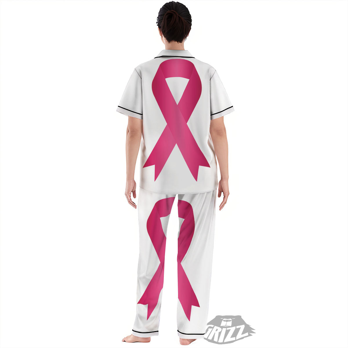 Breast Cancer White And Pink Print Women's Pajamas Set-grizzshop
