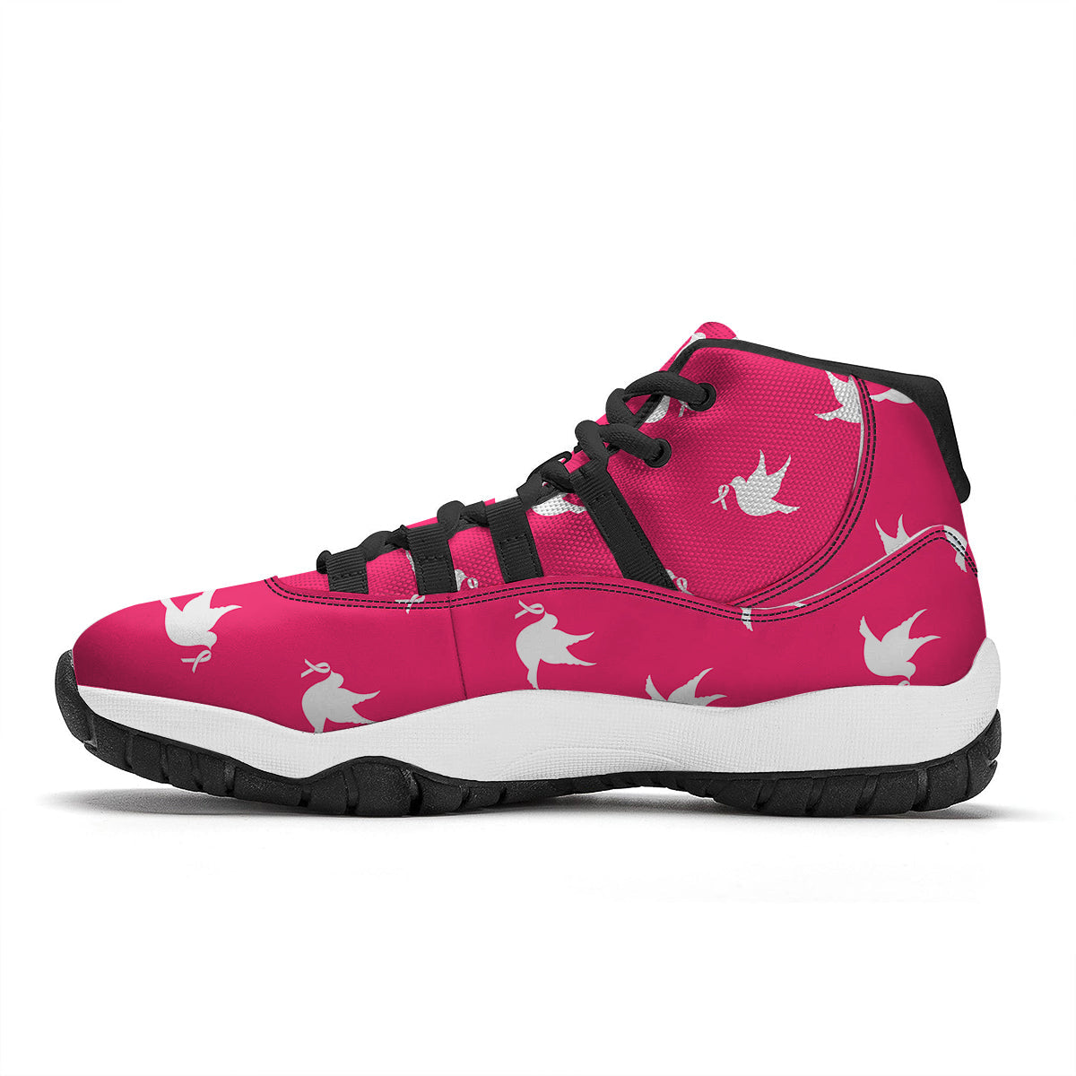 Breast Cancer White Dove Print Pattern Black Bball Shoes-grizzshop