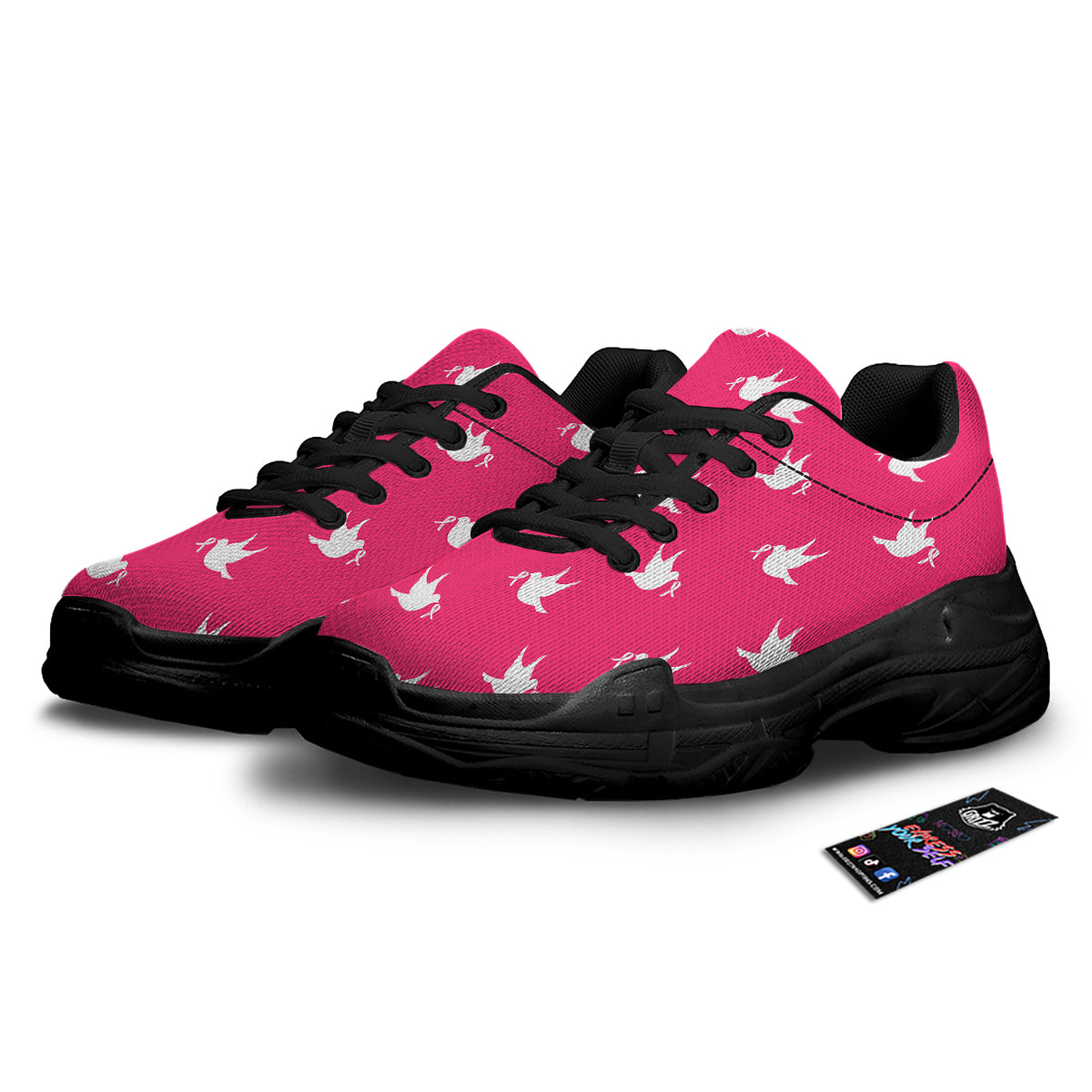 Breast Cancer White Dove Print Pattern Black Chunky Shoes-grizzshop