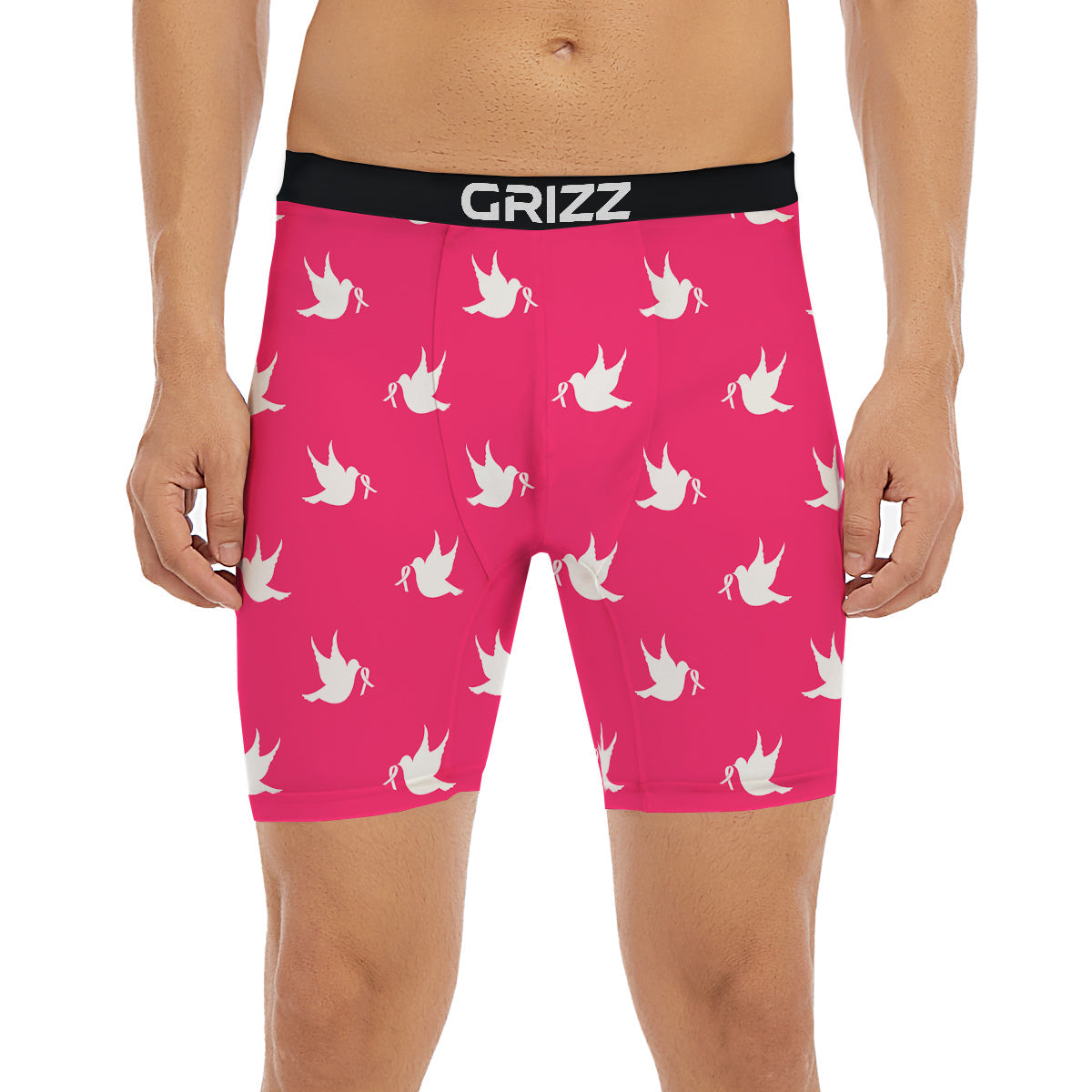 Breast Cancer White Dove Print Pattern Boxer Briefs-grizzshop
