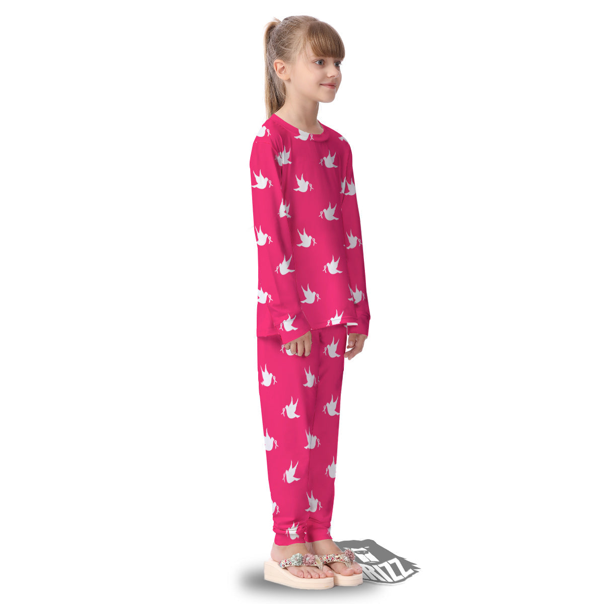 Breast Cancer White Dove Print Pattern Kid's Pajamas-grizzshop