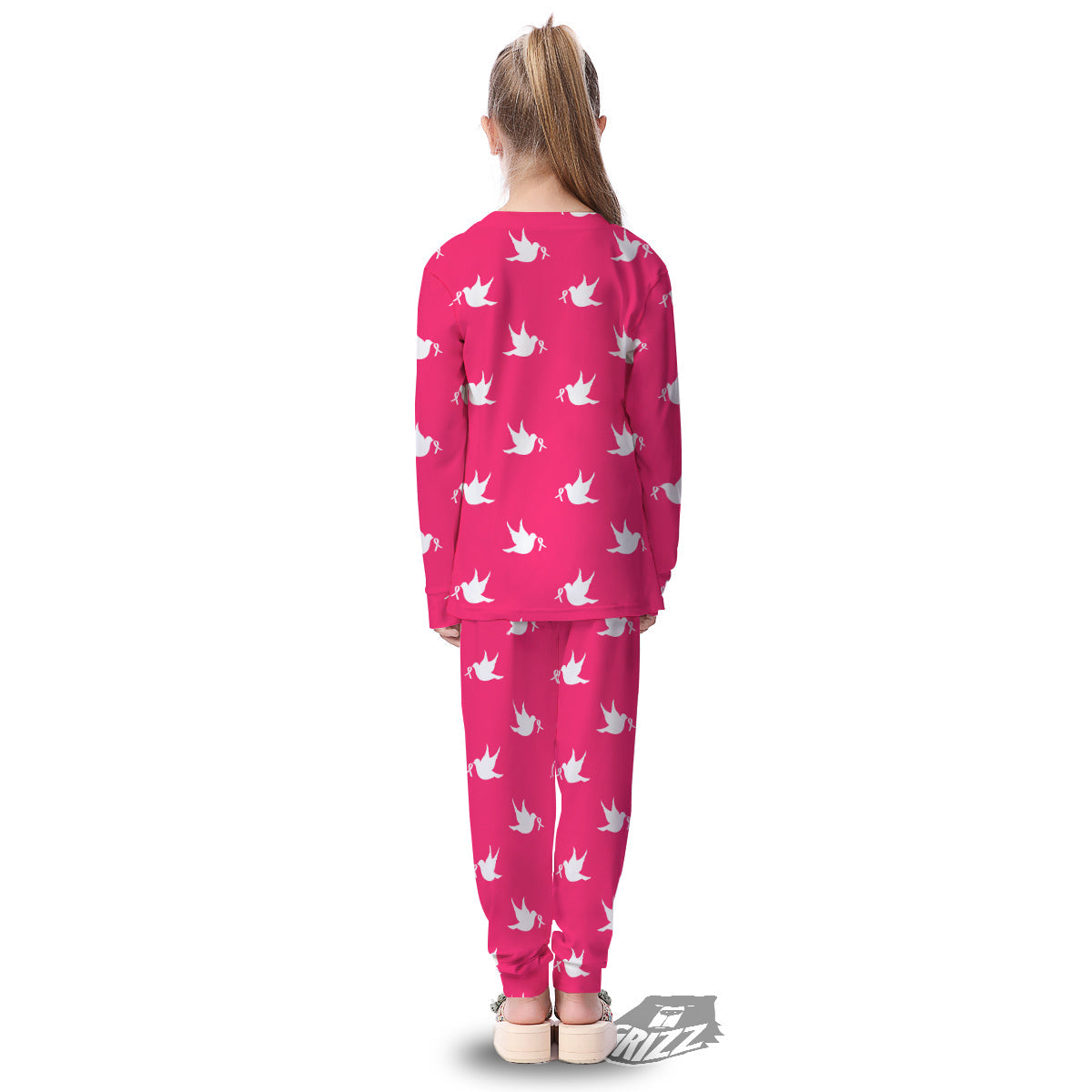 Breast Cancer White Dove Print Pattern Kid's Pajamas-grizzshop