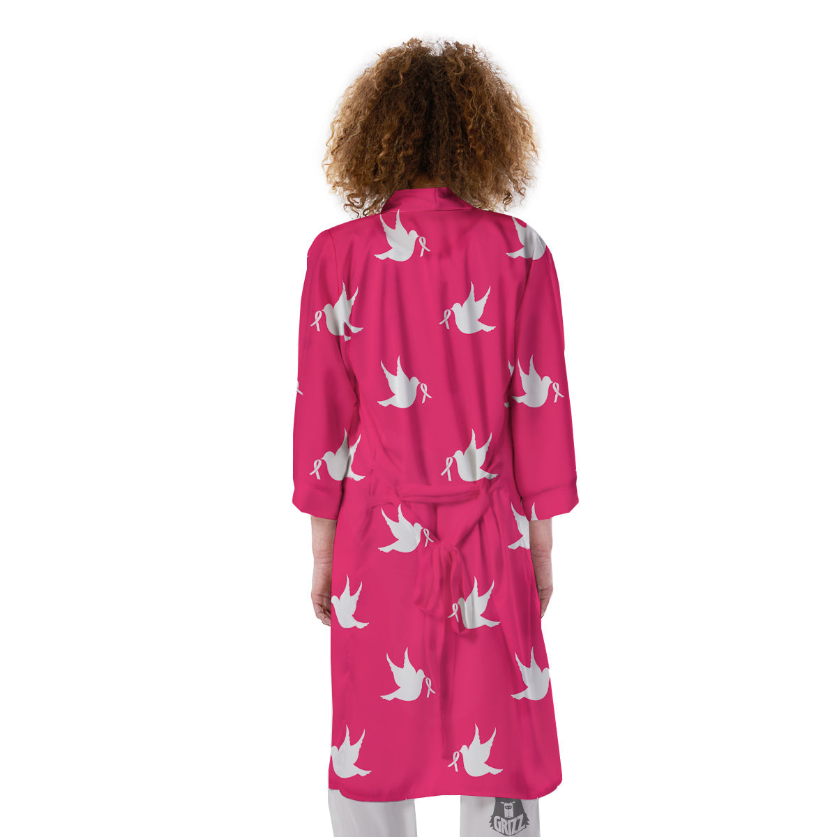 Breast Cancer White Dove Print Pattern Kimono-grizzshop