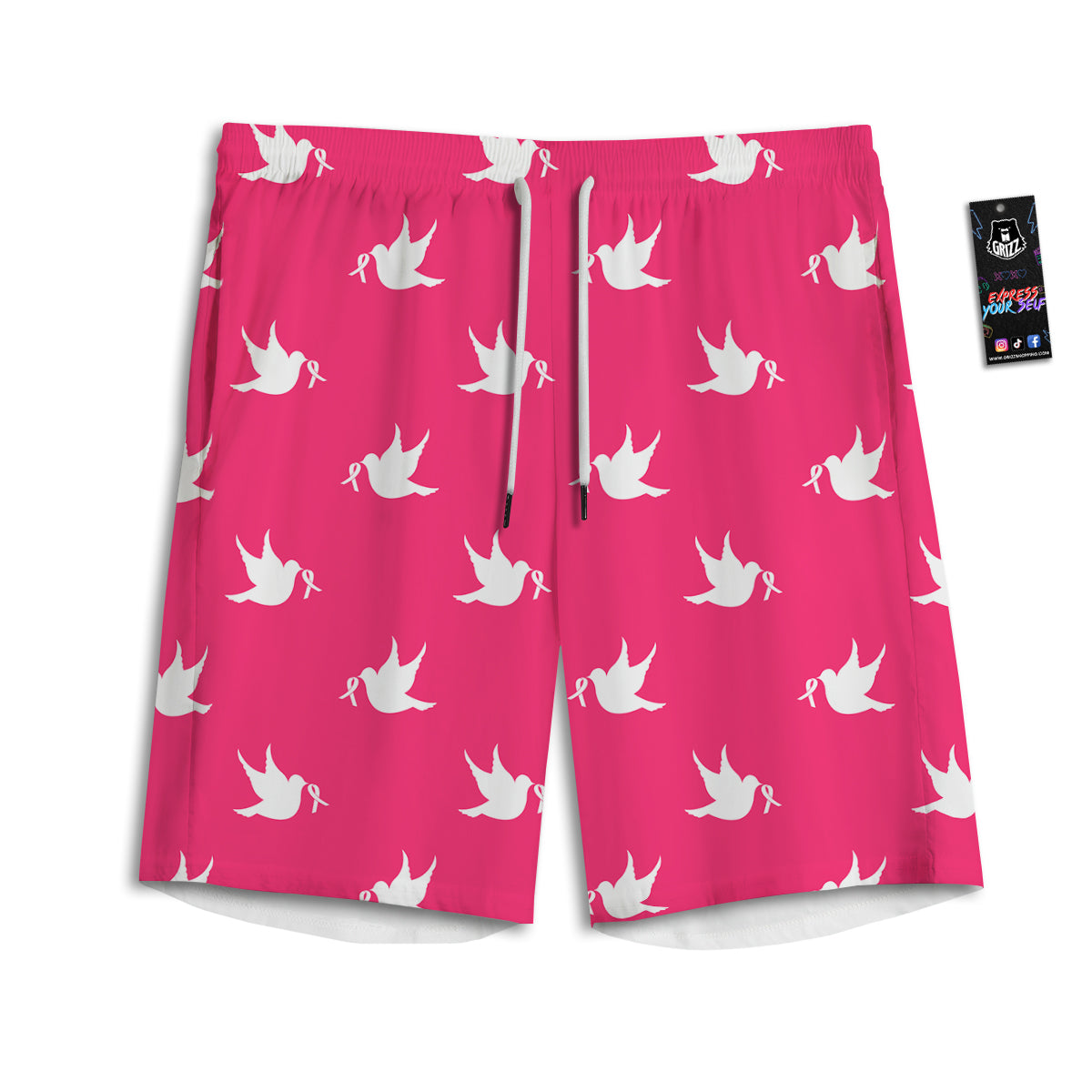 Breast Cancer White Dove Print Pattern Men's Athletic Shorts