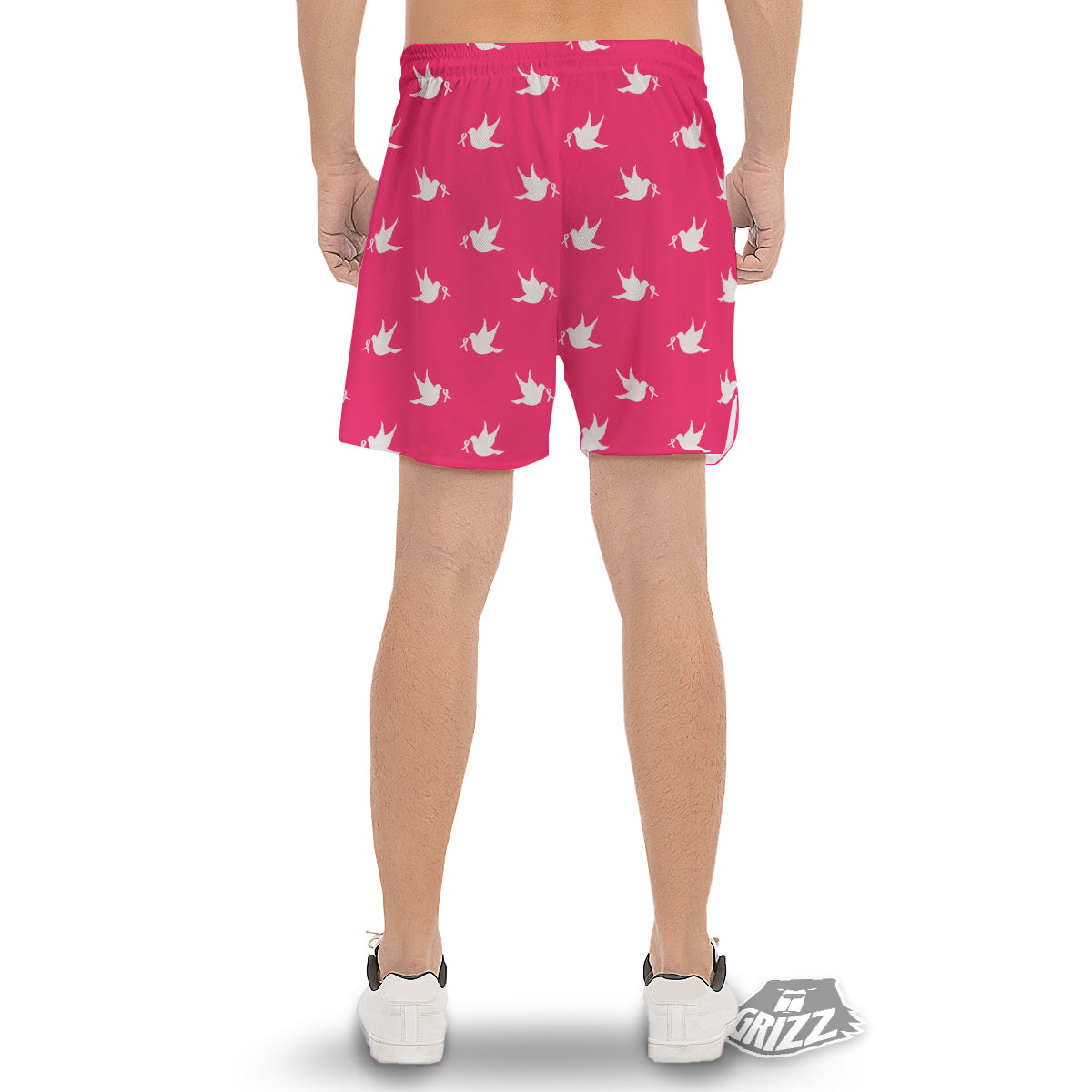 Breast Cancer White Dove Print Pattern Men's Gym Shorts-grizzshop