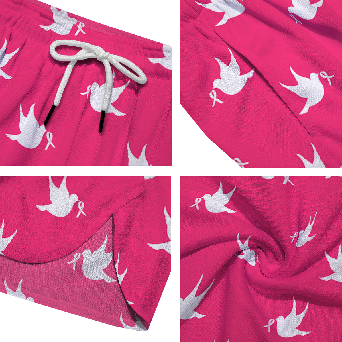 Breast Cancer White Dove Print Pattern Men's Running Shorts-grizzshop