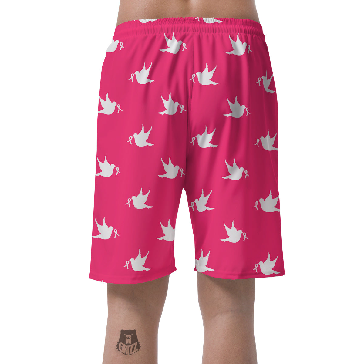 Breast Cancer White Dove Print Pattern Men's Shorts-grizzshop
