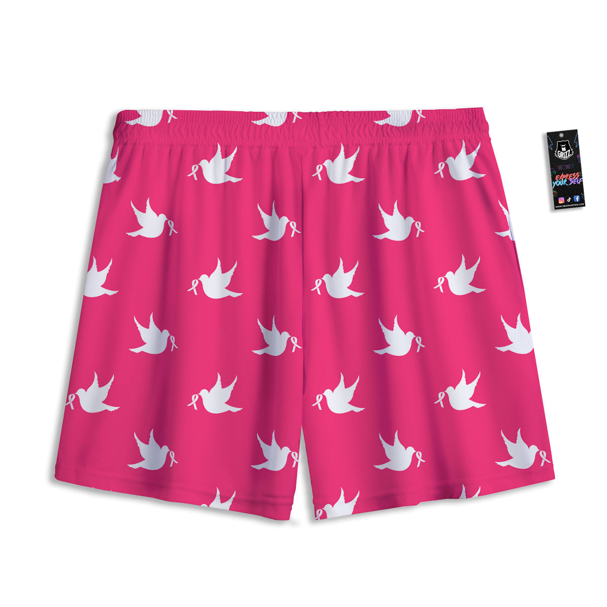 Breast Cancer White Dove Print Pattern Mesh Shorts