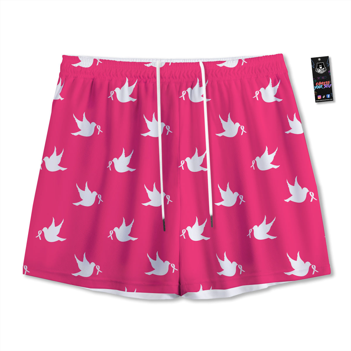 Breast Cancer White Dove Print Pattern Mesh Shorts