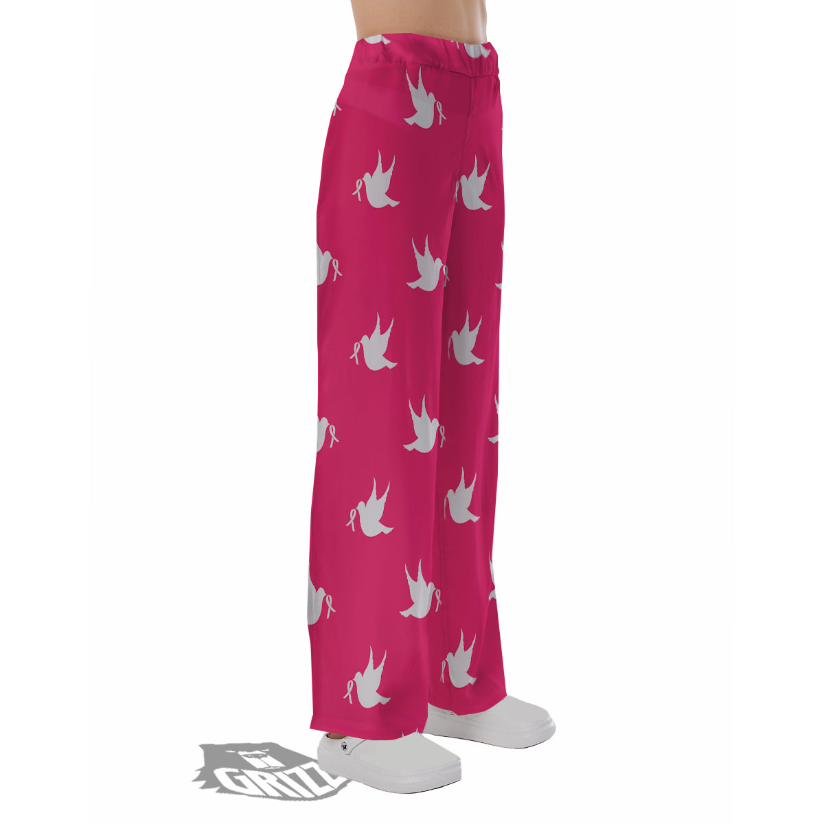 Breast Cancer White Dove Print Pattern Pajama Pants-grizzshop