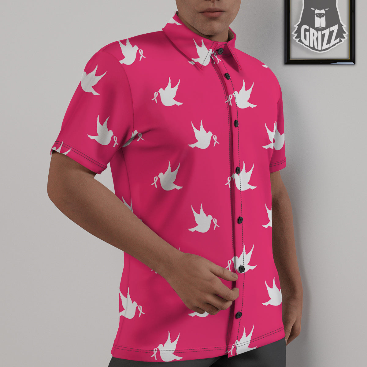 Breast Cancer White Dove Print Pattern Untucked Shirts-grizzshop