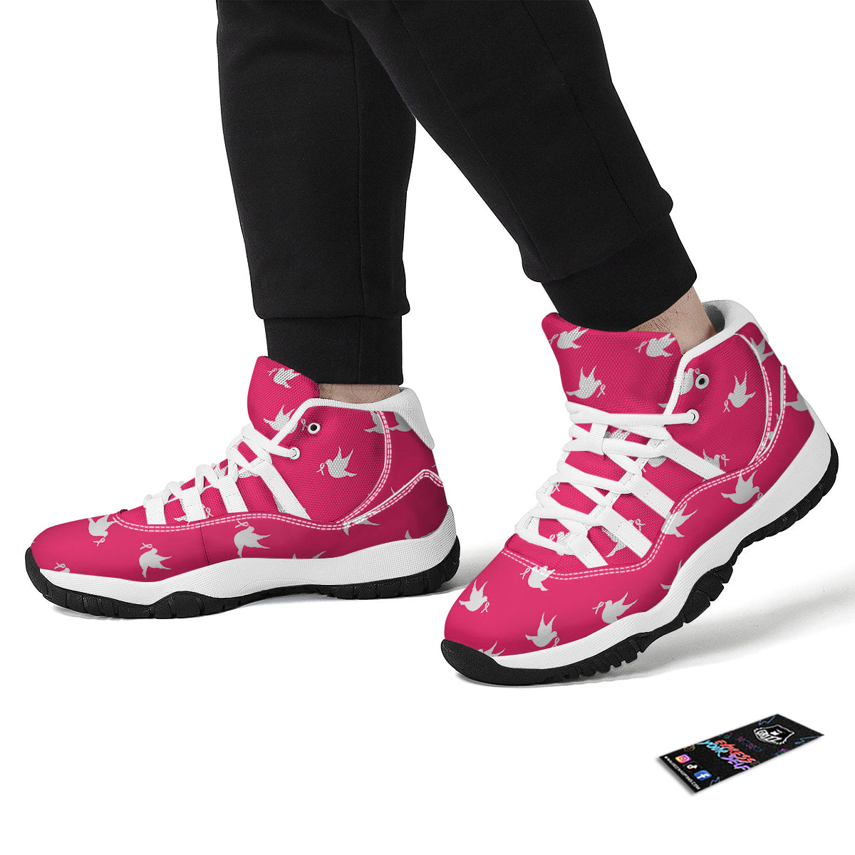 Breast Cancer White Dove Print Pattern White Bball Shoes-grizzshop