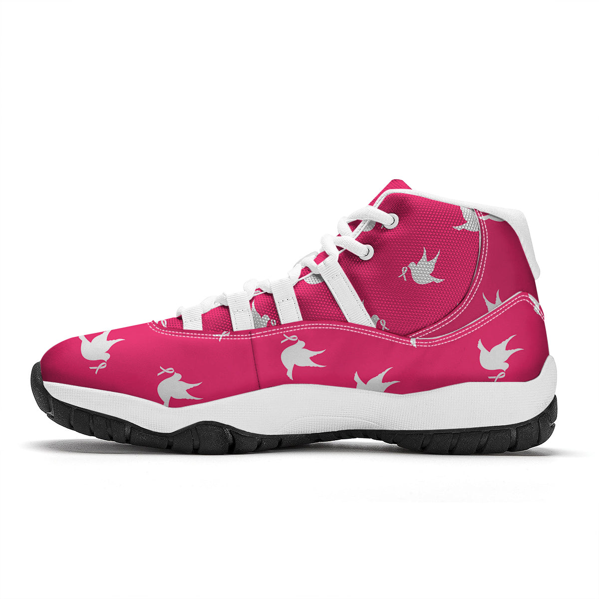 Breast Cancer White Dove Print Pattern White Bball Shoes-grizzshop