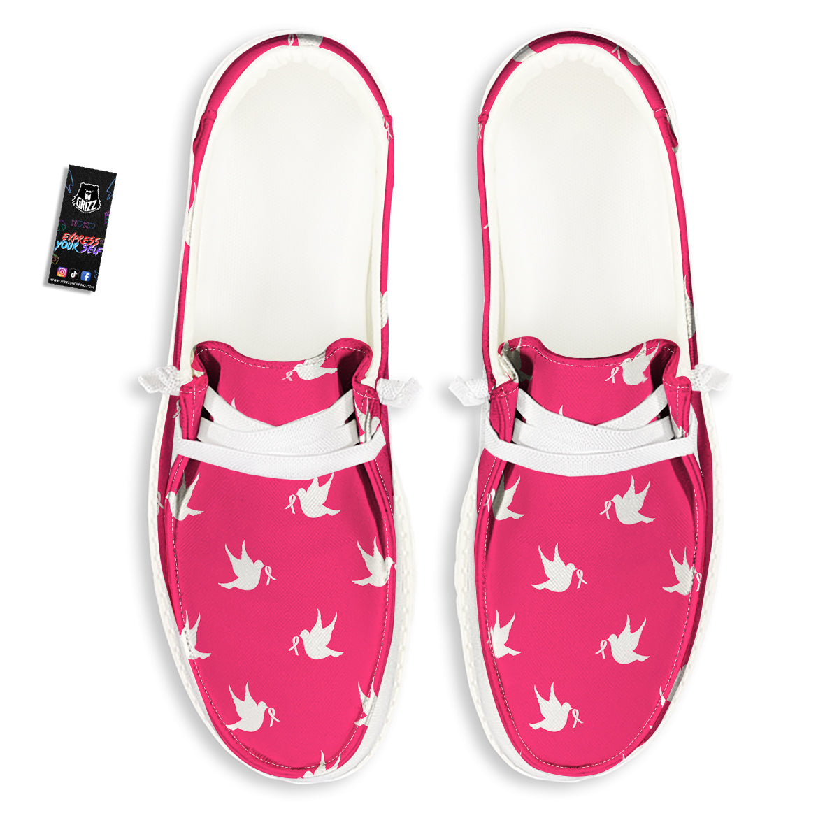 Breast Cancer White Dove Print Pattern White Loafers-grizzshop