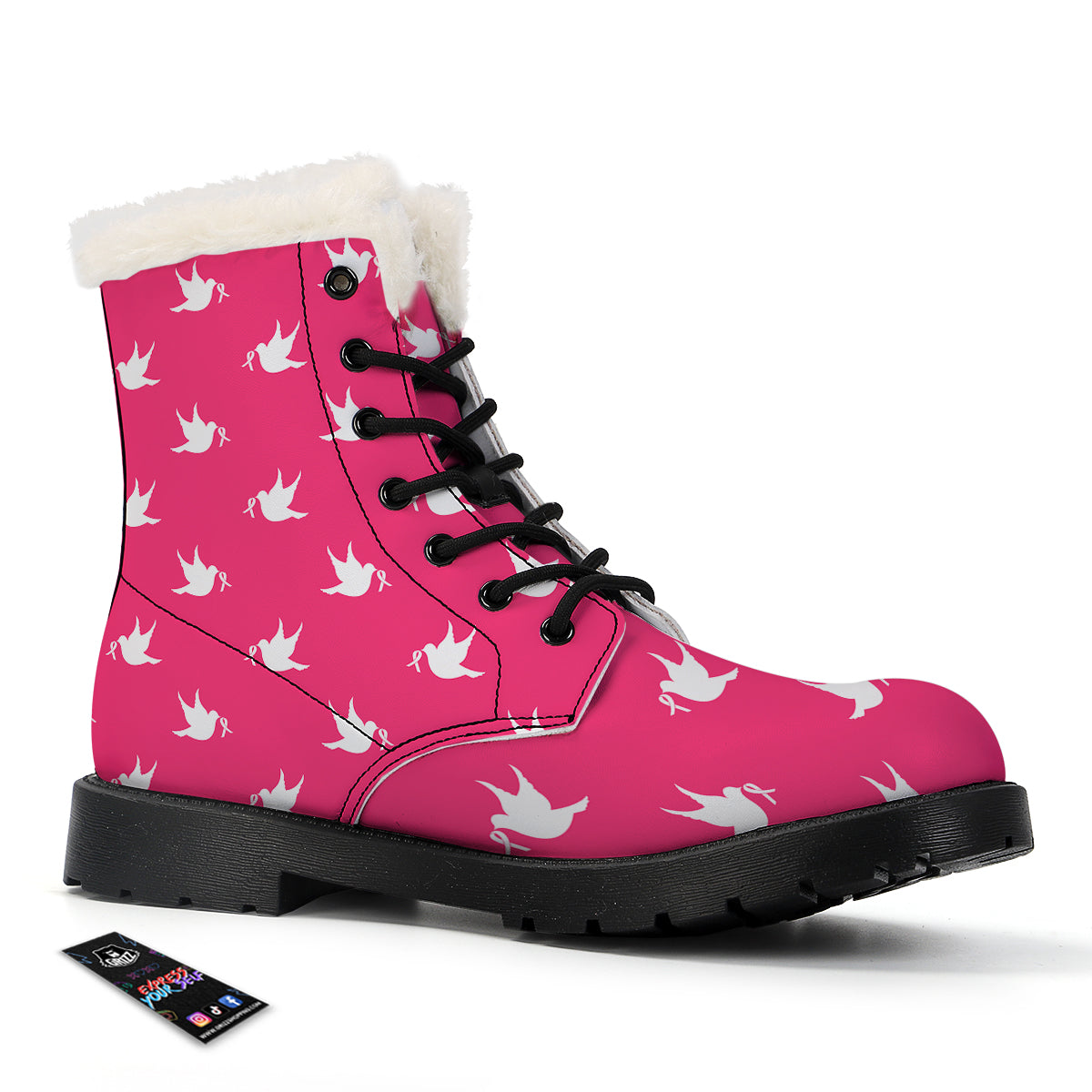 Breast Cancer White Dove Print Pattern Winter Boots-grizzshop