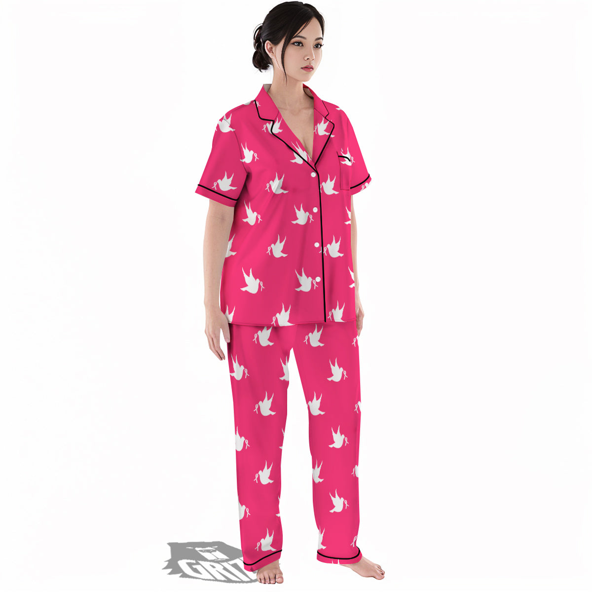 Breast Cancer White Dove Print Pattern Women's Pajamas Set-grizzshop