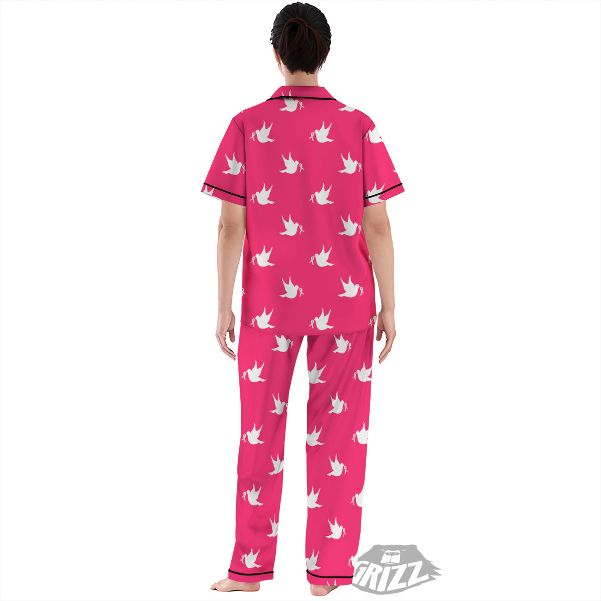 Breast Cancer White Dove Print Pattern Women's Pajamas Set-grizzshop