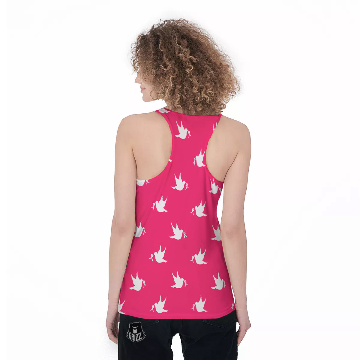 Breast Cancer White Dove Print Pattern Women's Racerback Tank Top-grizzshop
