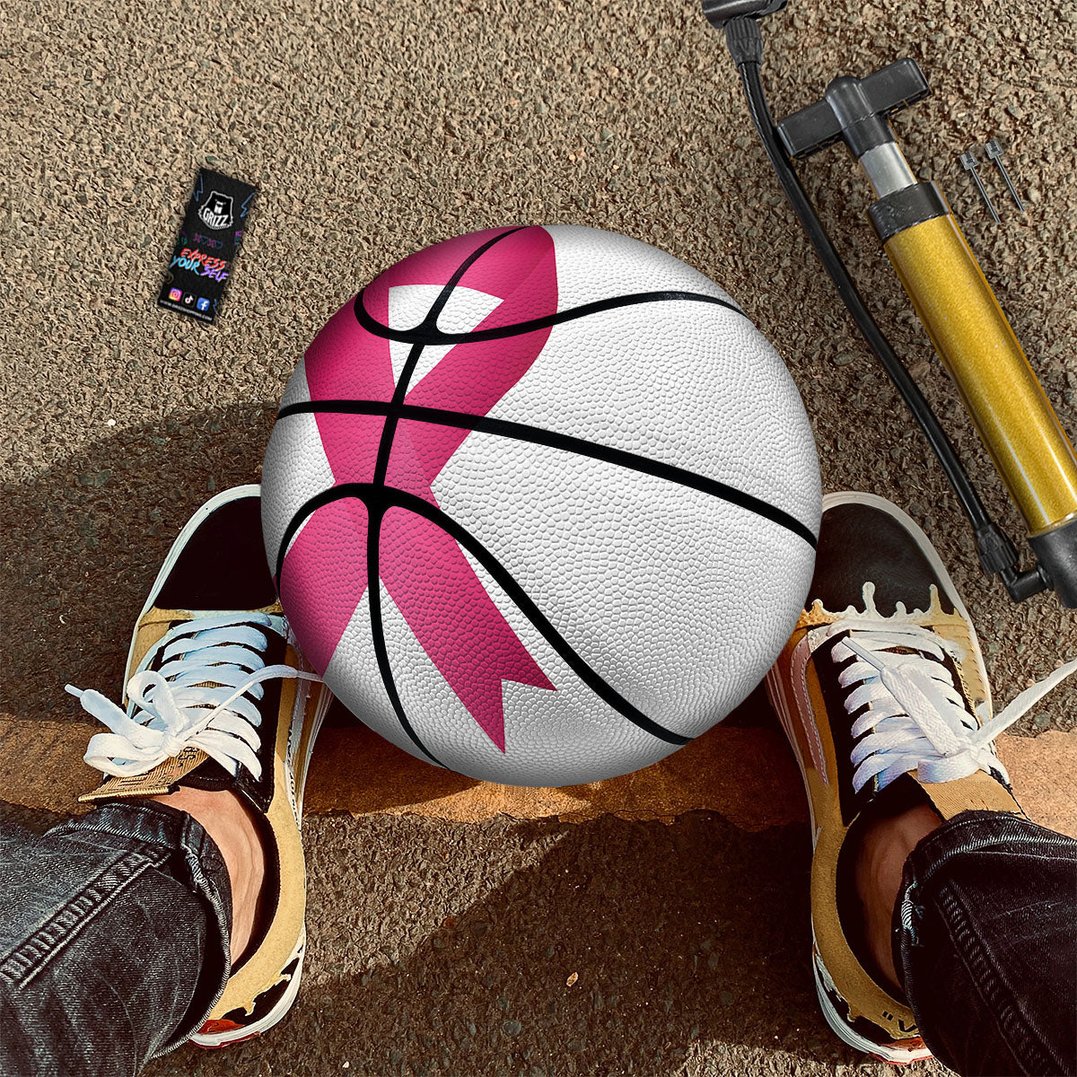 Breast Cancer White And Pink Print Basketball
