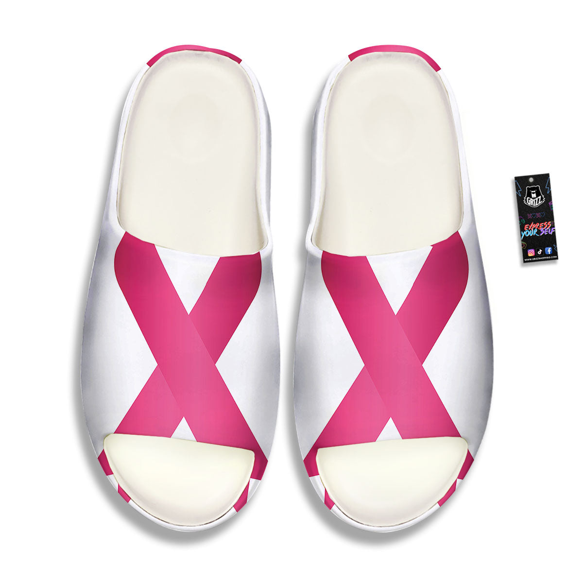 Breast Cancer White And Pink Print Sandals-grizzshop