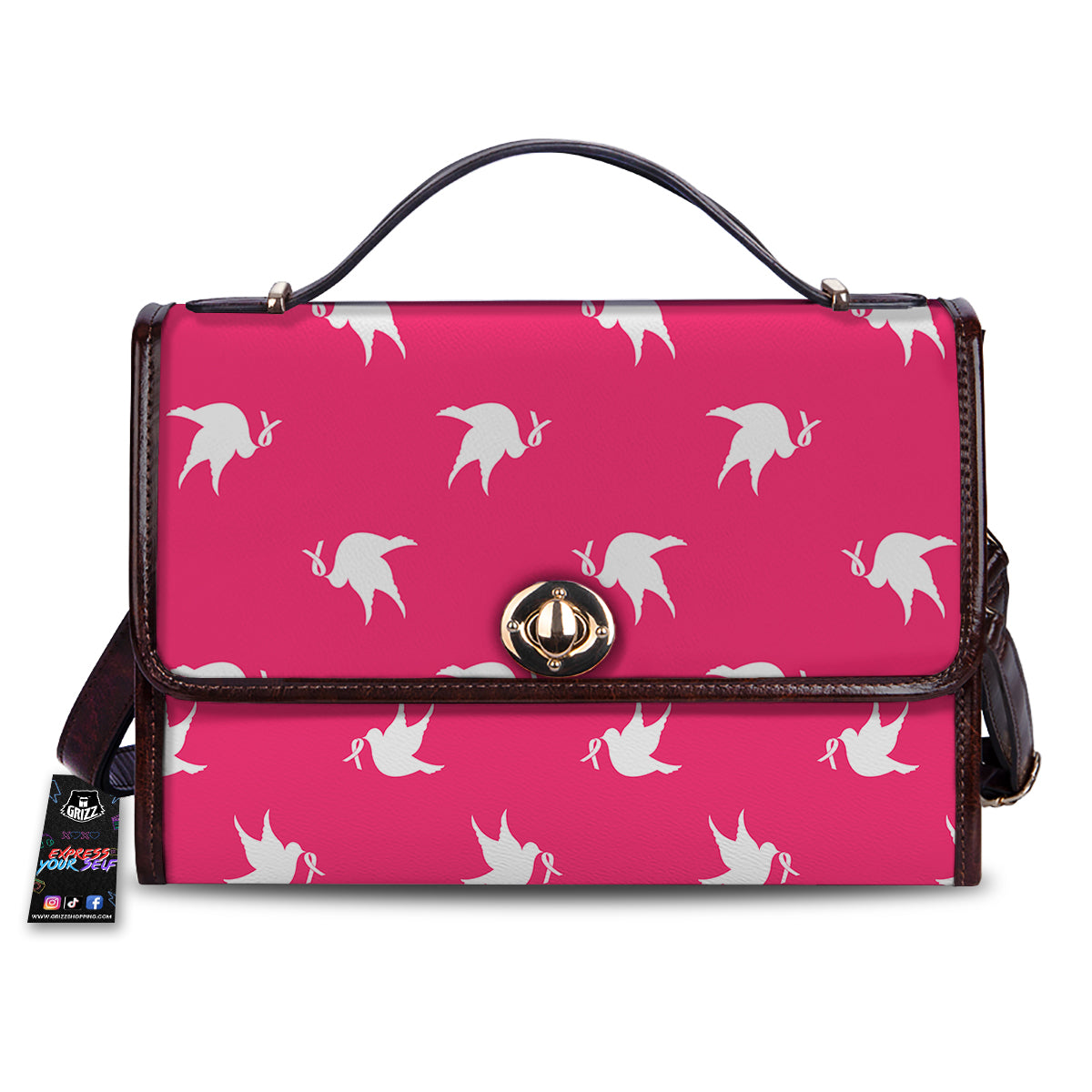 Breast Cancer White Dove Print Pattern Women's Satchel Bag