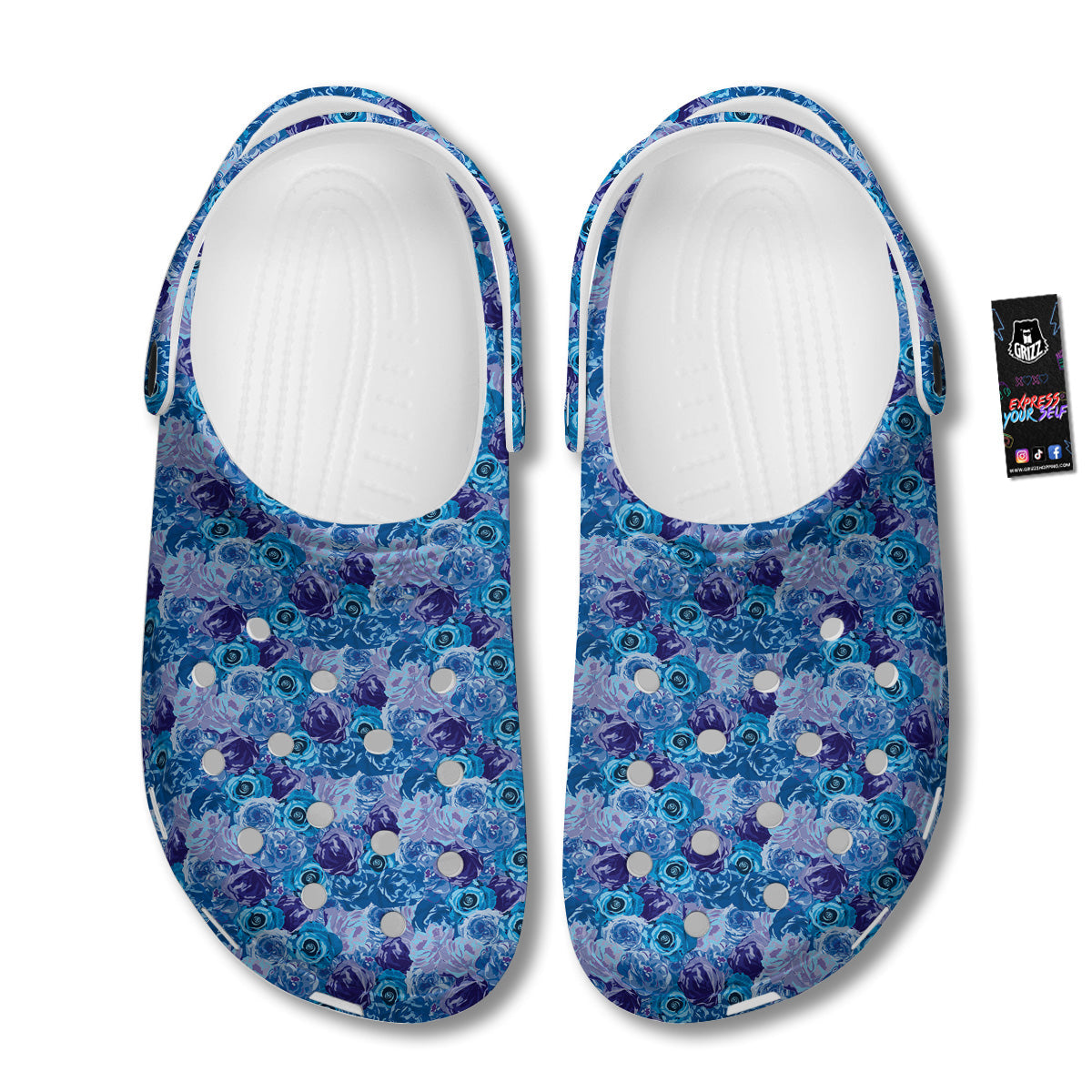 Bright Blue Rose Print Clog-grizzshop