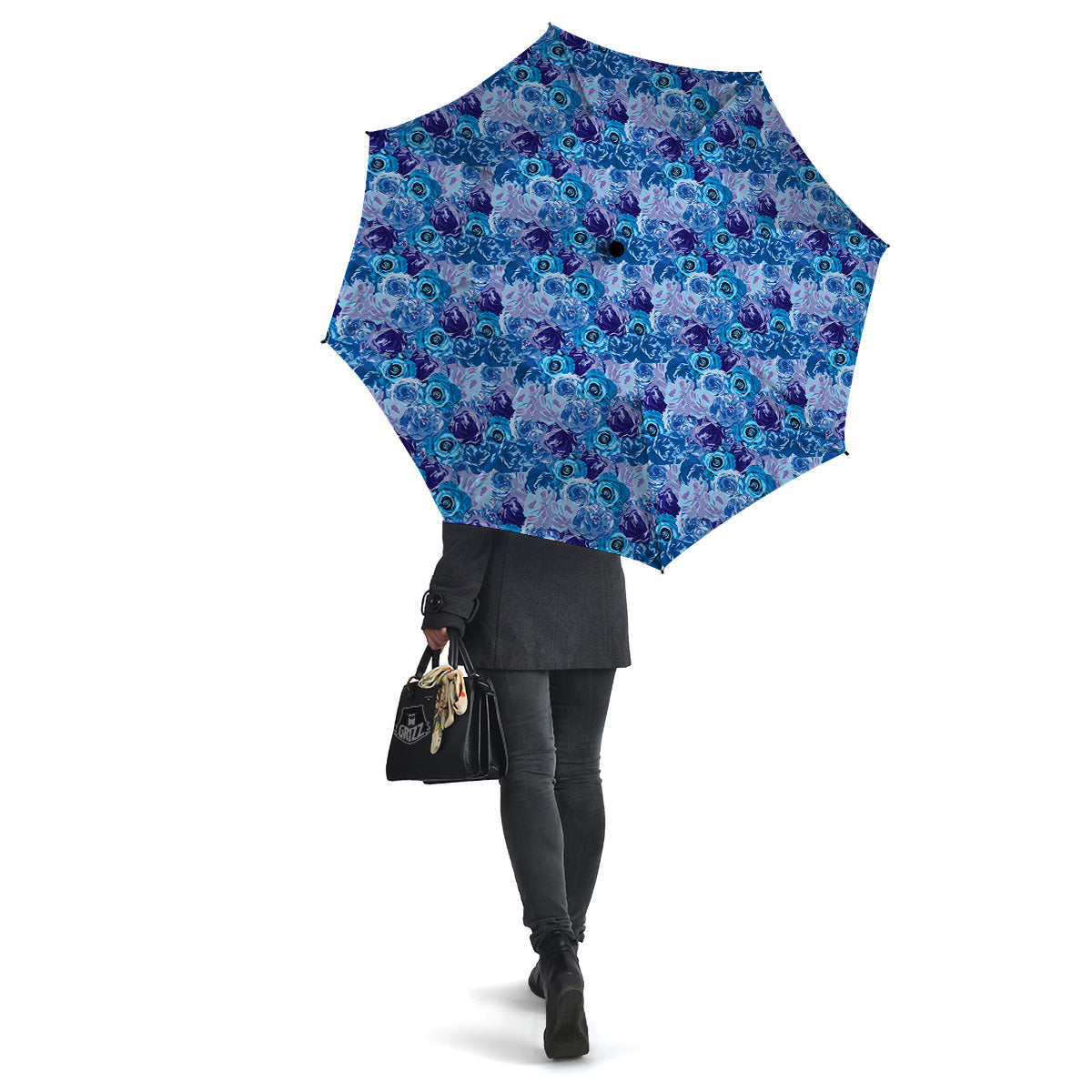 Bright Blue Rose Print Umbrella-grizzshop