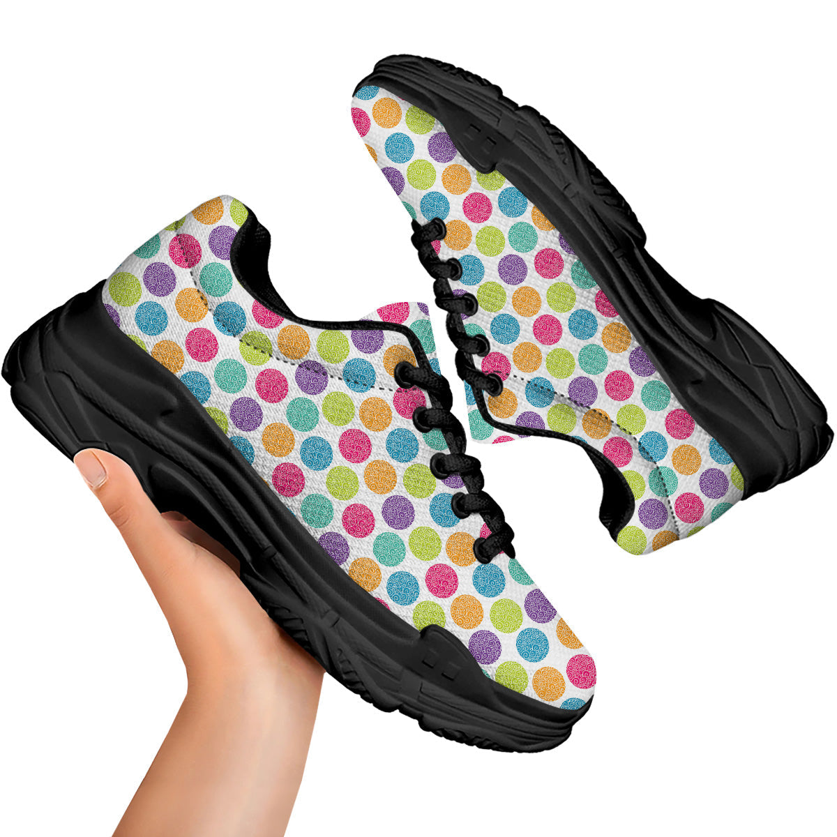 Bright Polka Dot Colorful Print Pattern Black Chunky Shoes-grizzshop
