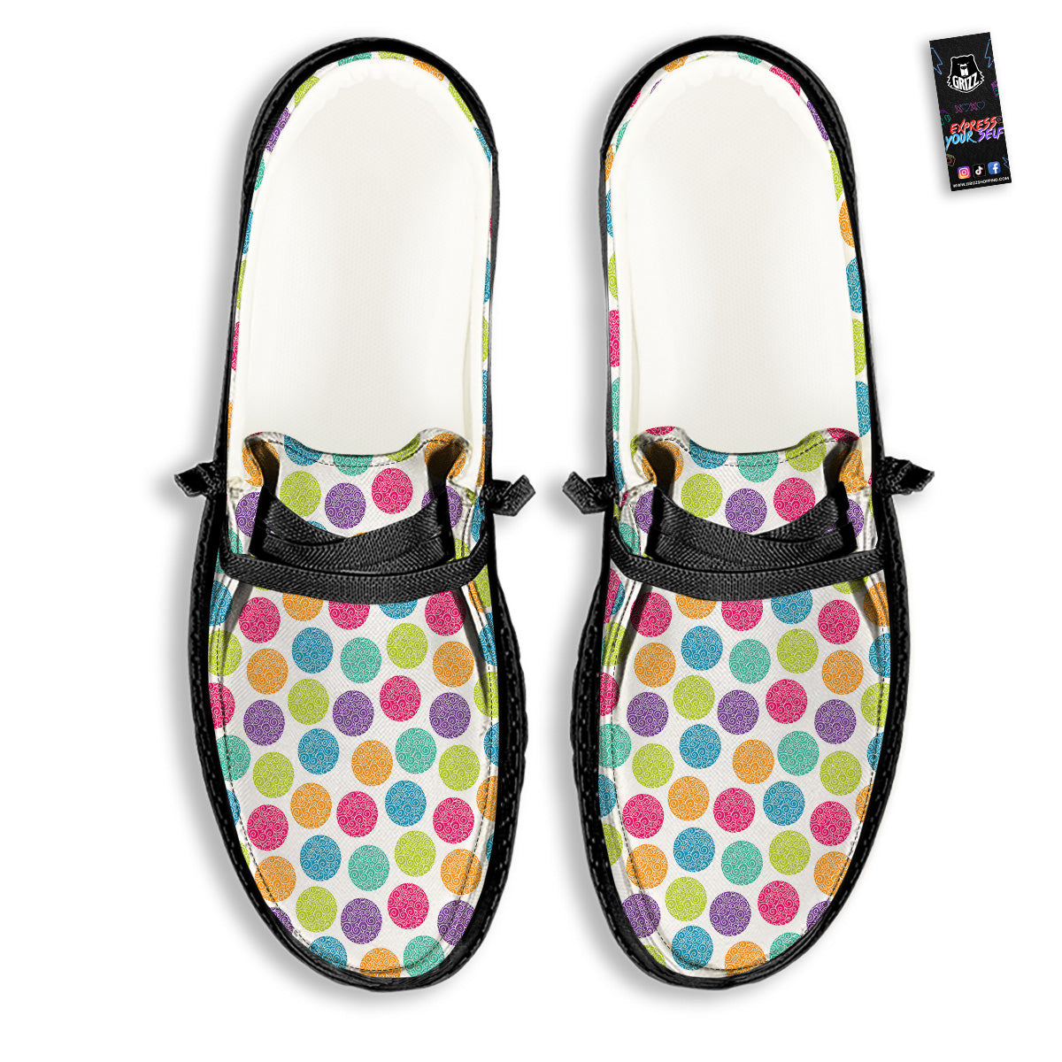 Bright Polka Dot Colorful Print Pattern Black Loafers-grizzshop
