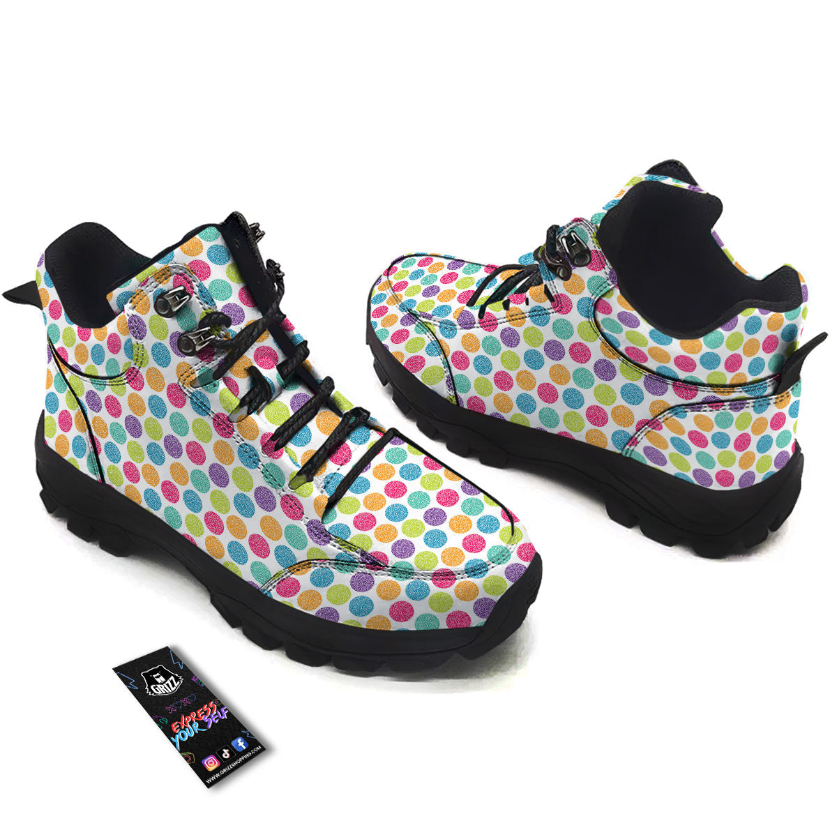 Bright Polka Dot Colorful Print Pattern Hiking Shoes-grizzshop