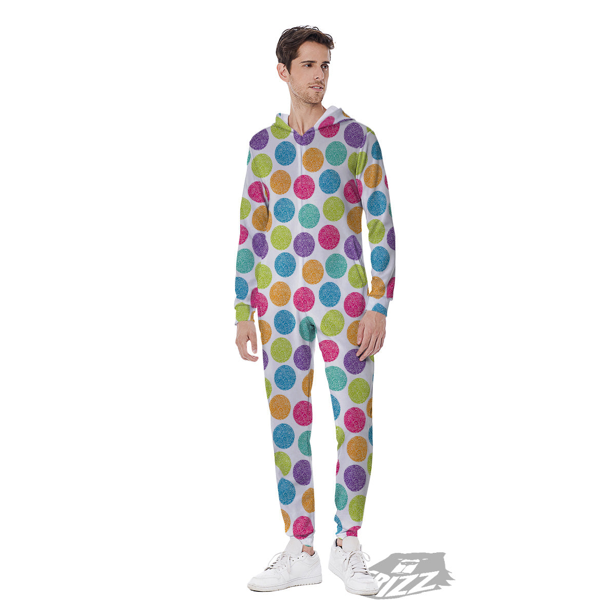 Bright Polka Dot Colorful Print Pattern Men's Jumpsuit-grizzshop
