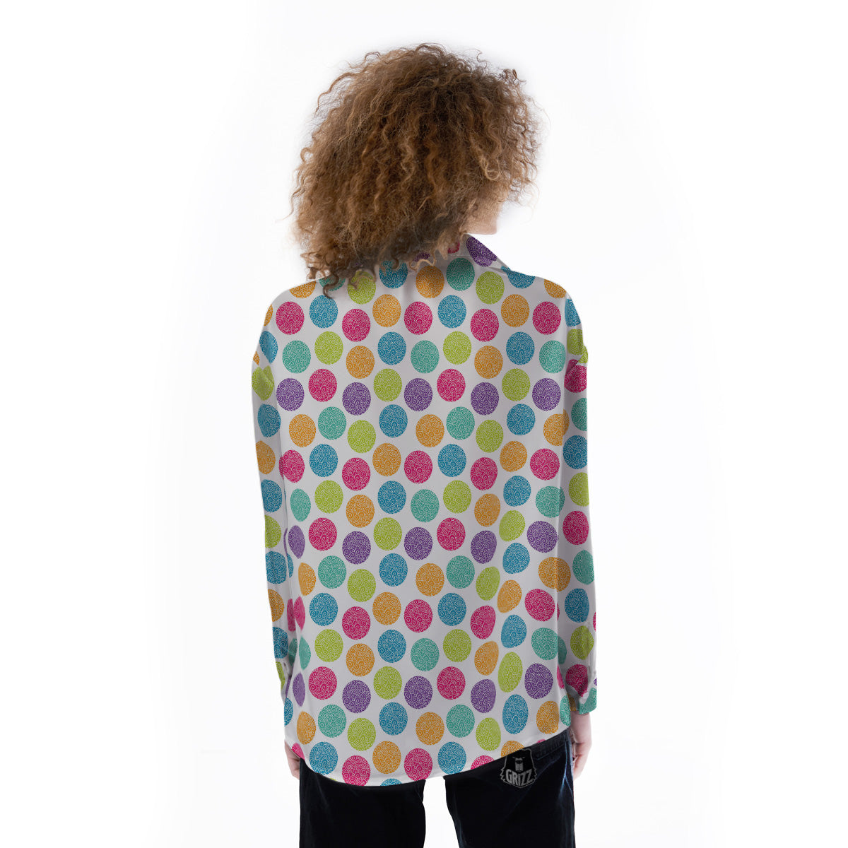 Bright Polka Dot Colorful Print Pattern Women's Long Sleeve Shirts-grizzshop