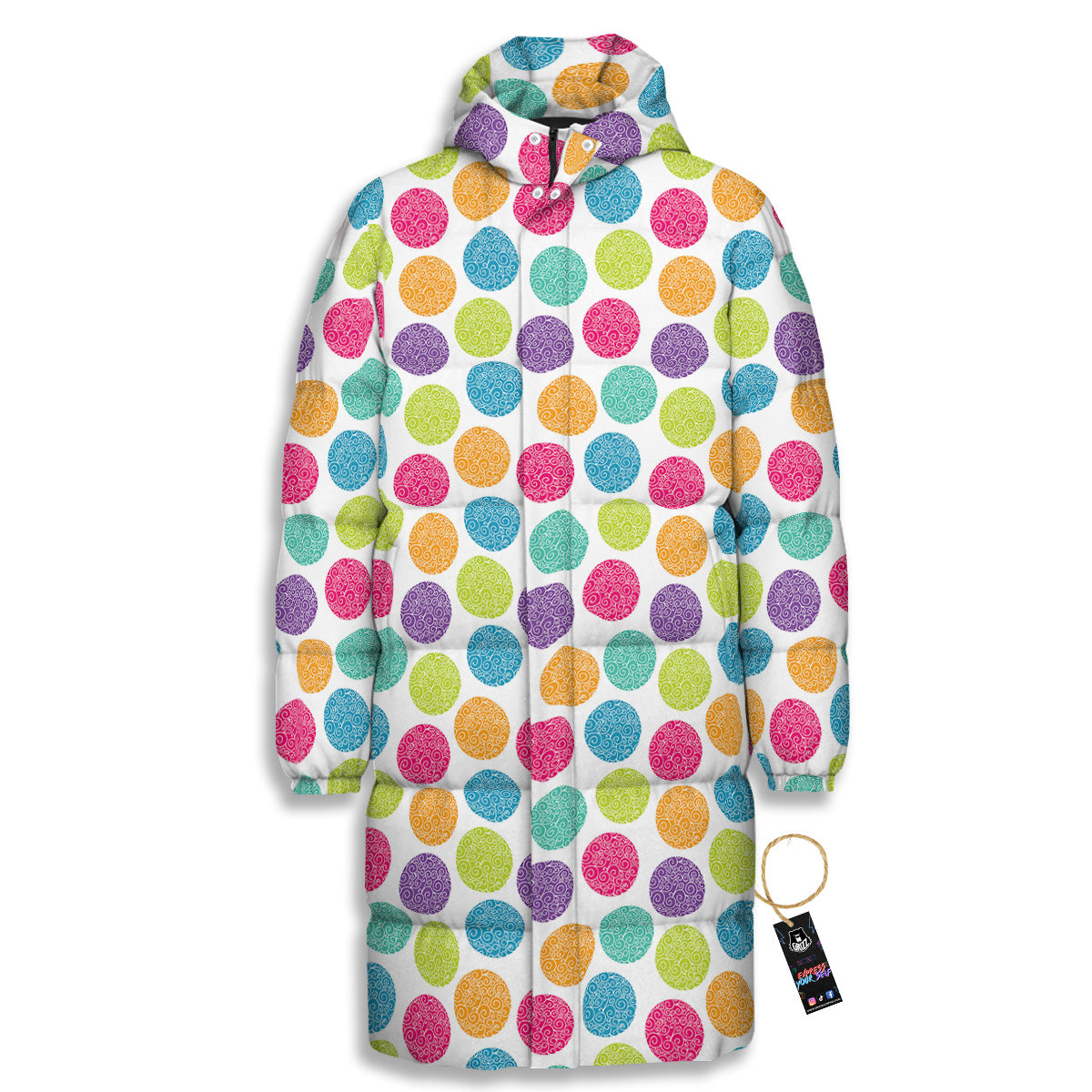 Bright Polka Dot Colorful Print Pattern Long Down Jacket