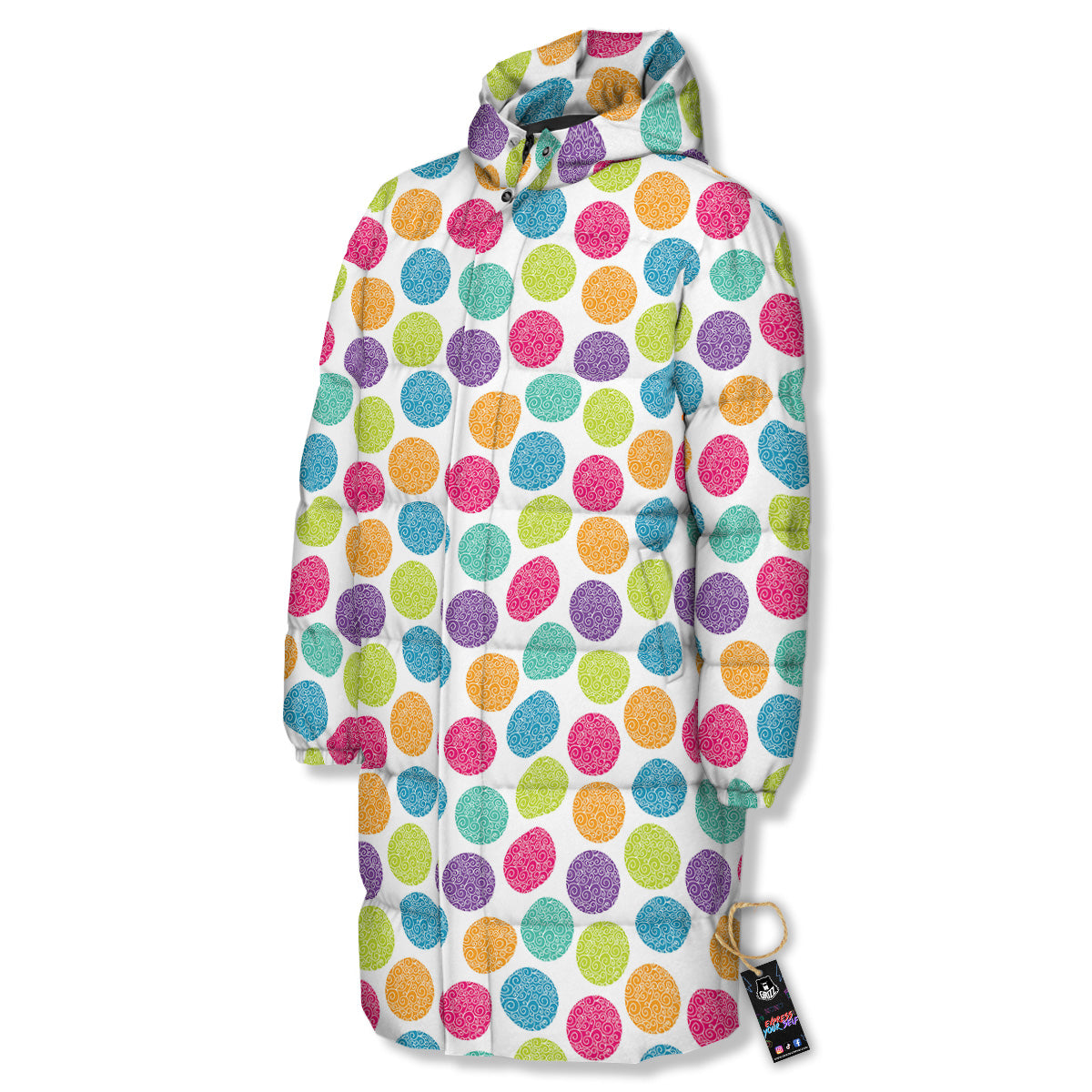 Bright Polka Dot Colorful Print Pattern Long Down Jacket
