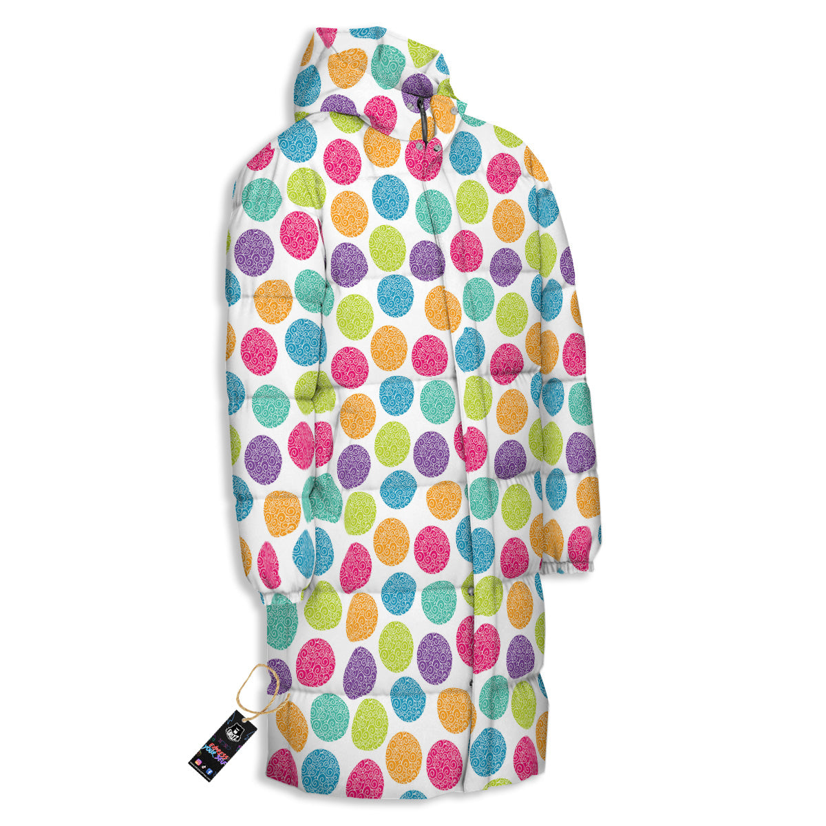 Bright Polka Dot Colorful Print Pattern Long Down Jacket