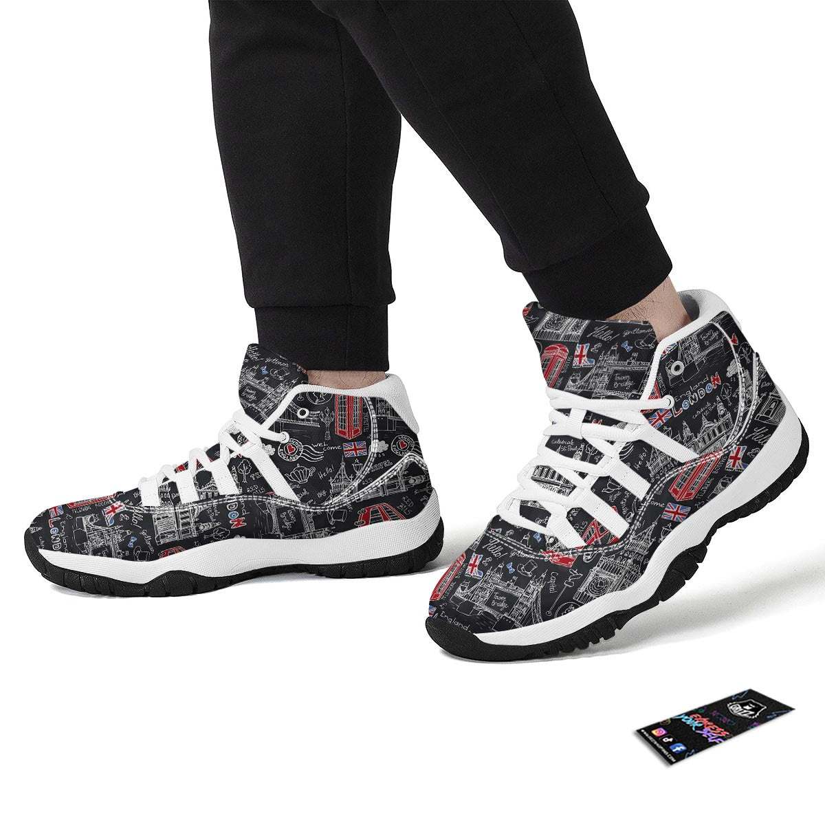 British Pattern Print White Bball Shoes-grizzshop