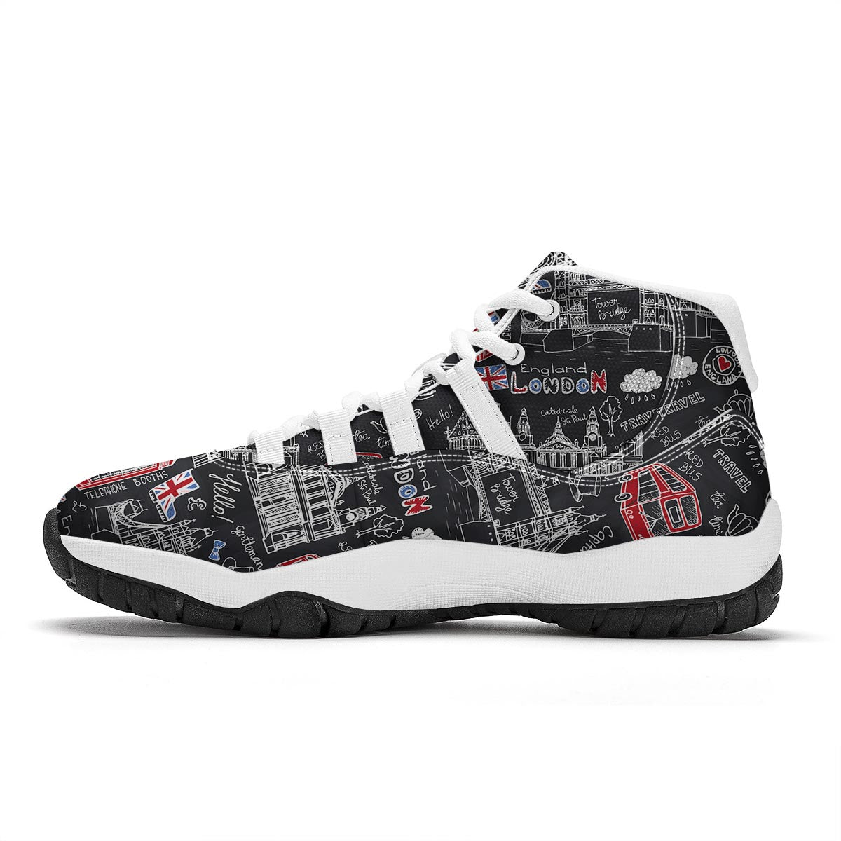 British Pattern Print White Bball Shoes-grizzshop