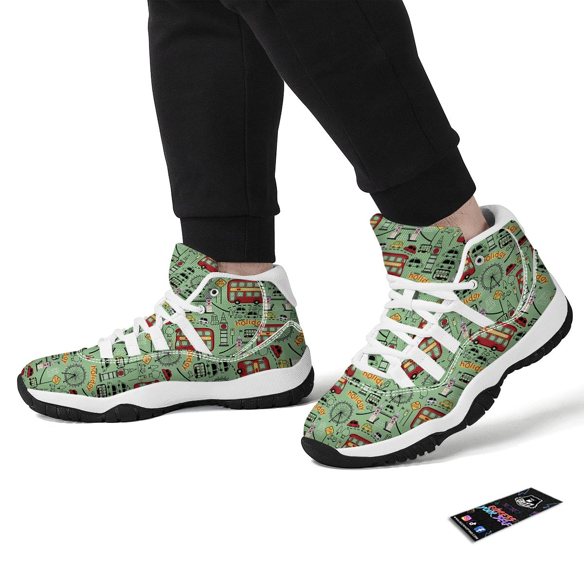 British Print Pattern White Bball Shoes-grizzshop