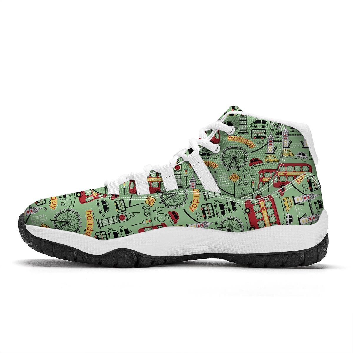 British Print Pattern White Bball Shoes-grizzshop