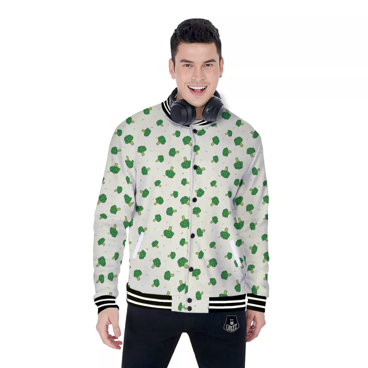 Broccoli Green Print Pattern Baseball Jacket-grizzshop