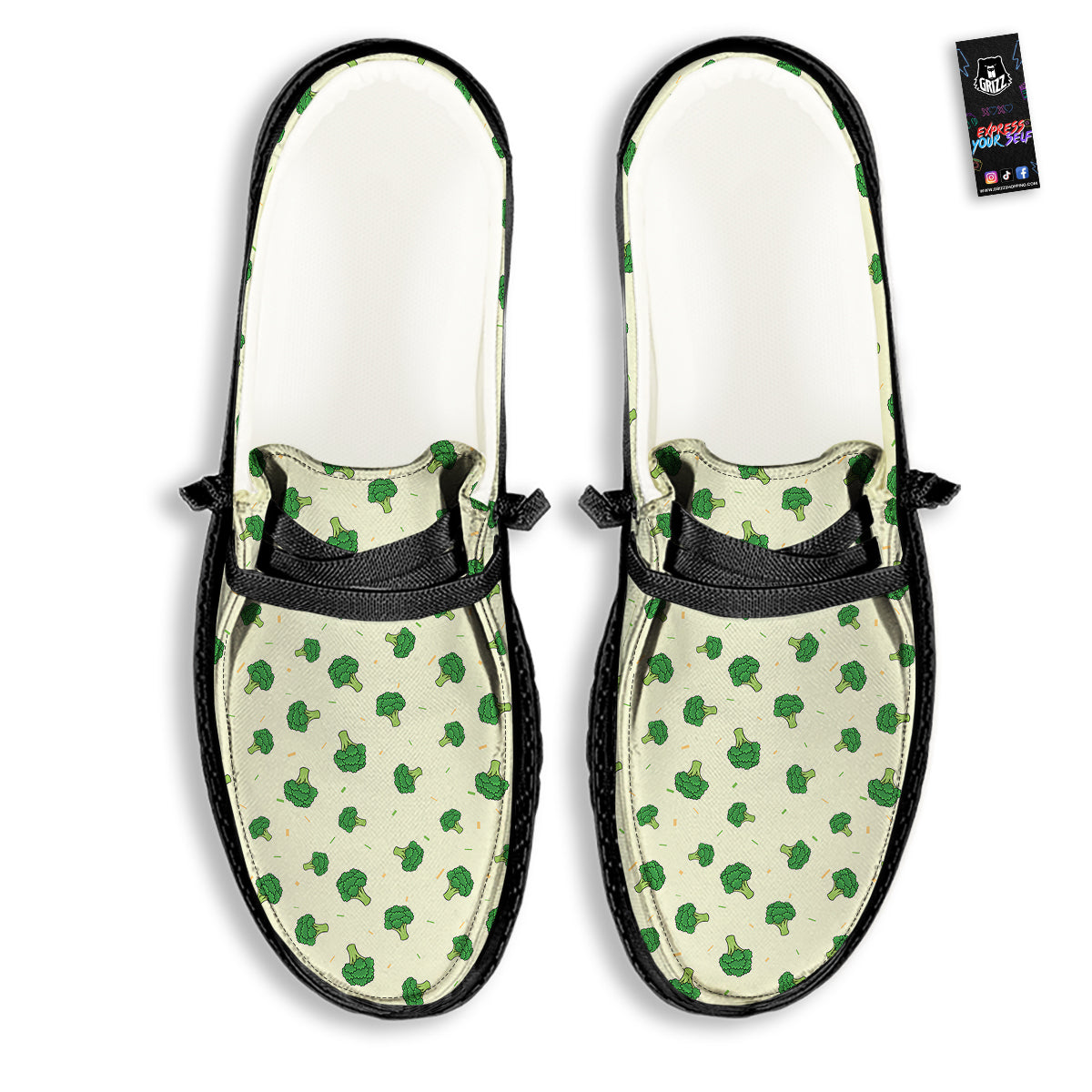 Broccoli Green Print Pattern Black Loafers-grizzshop