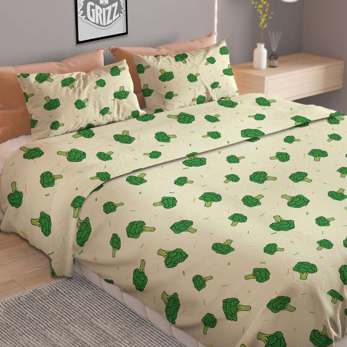 Broccoli Green Print Pattern Duvet Cover Bedding Set-grizzshop