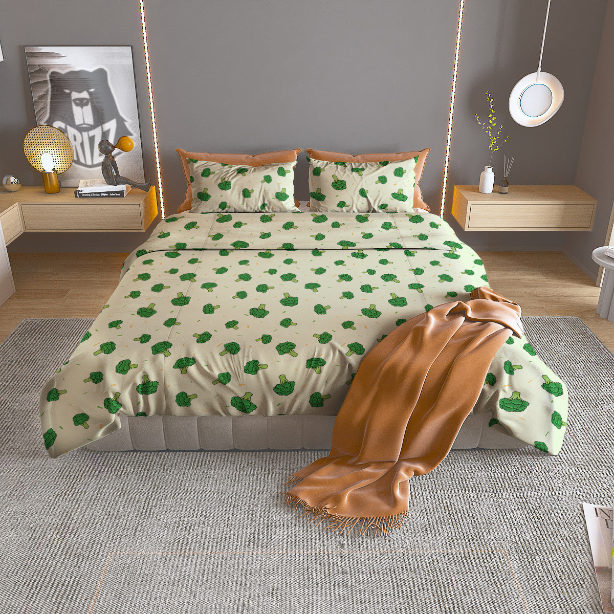 Broccoli Green Print Pattern Duvet Cover Bedding Set-grizzshop