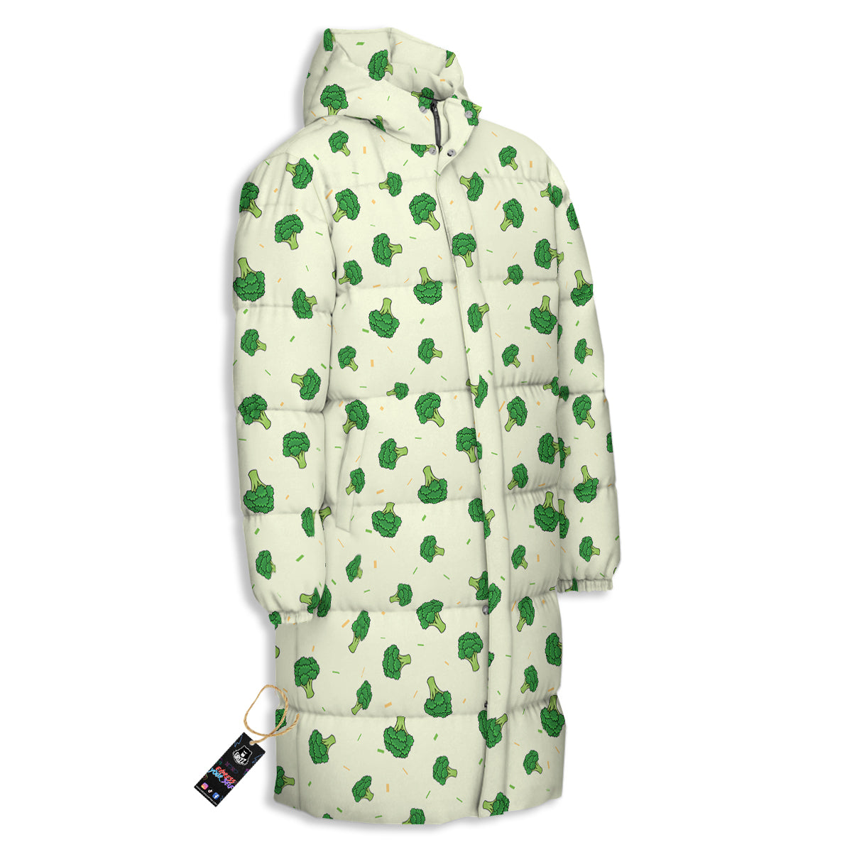 Broccoli Green Print Pattern Long Down Jacket-grizzshop