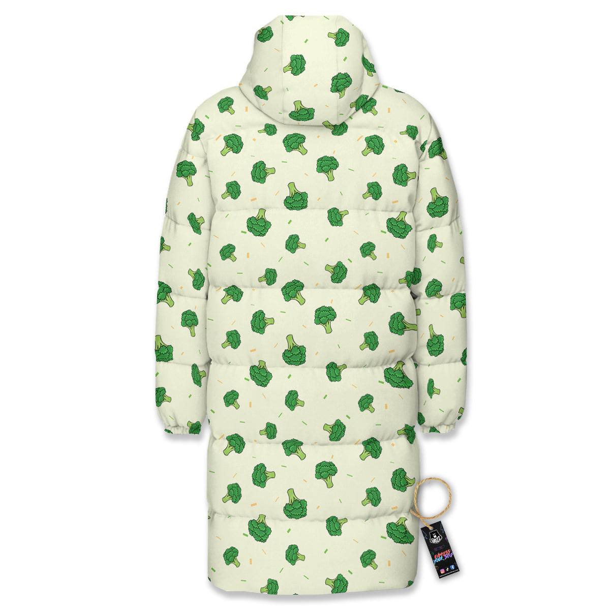 Broccoli Green Print Pattern Long Down Jacket-grizzshop