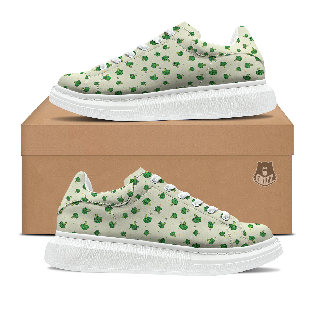 Broccoli Green Print Pattern Platform Shoes-grizzshop