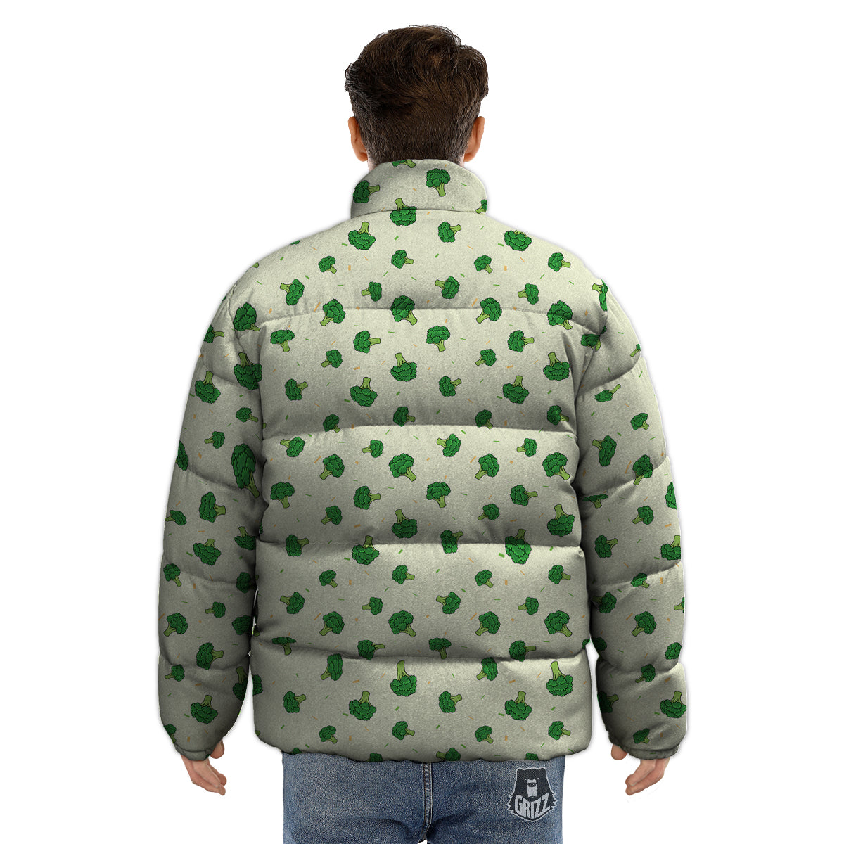 Broccoli Green Print Pattern Puffer Jacket-grizzshop