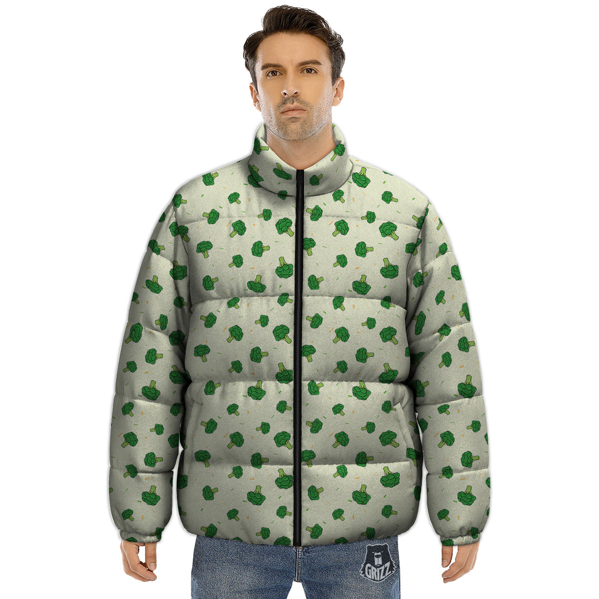 Broccoli Green Print Pattern Puffer Jacket-grizzshop